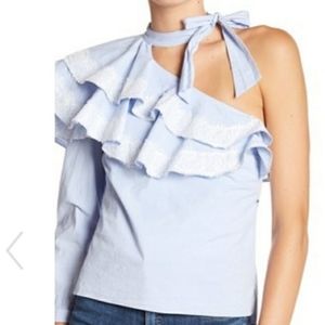 Isla Ruffle One-Shoulder Stripe Blouse